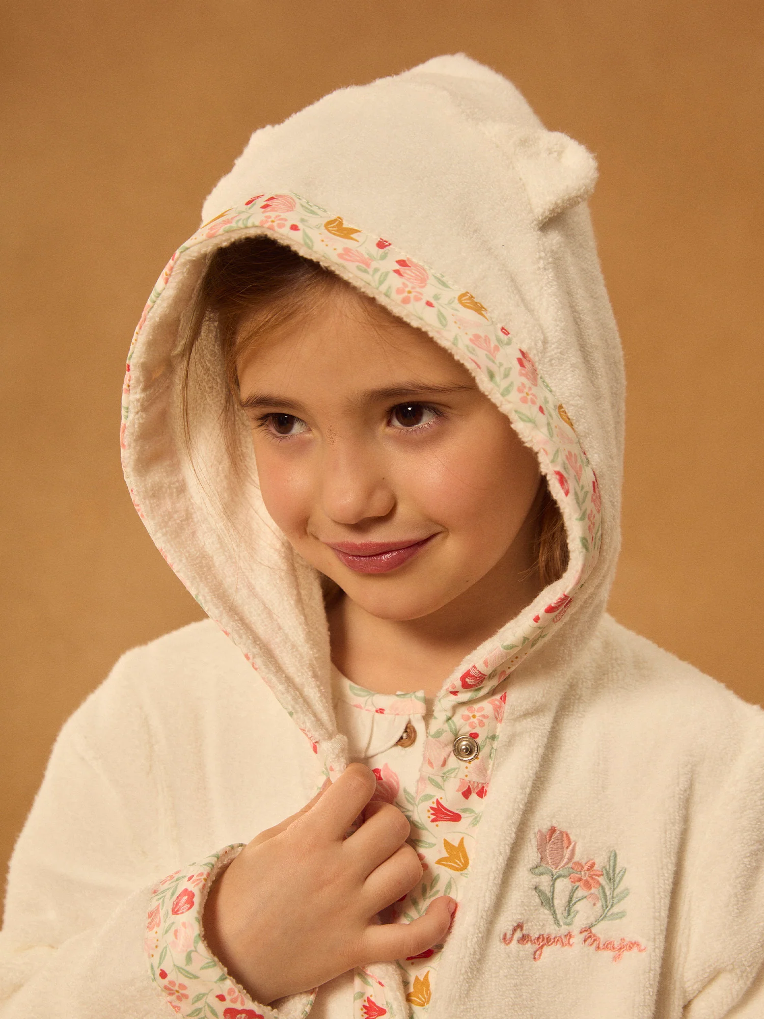 Accappatoio ecru con gatto per ragazze - Image 3