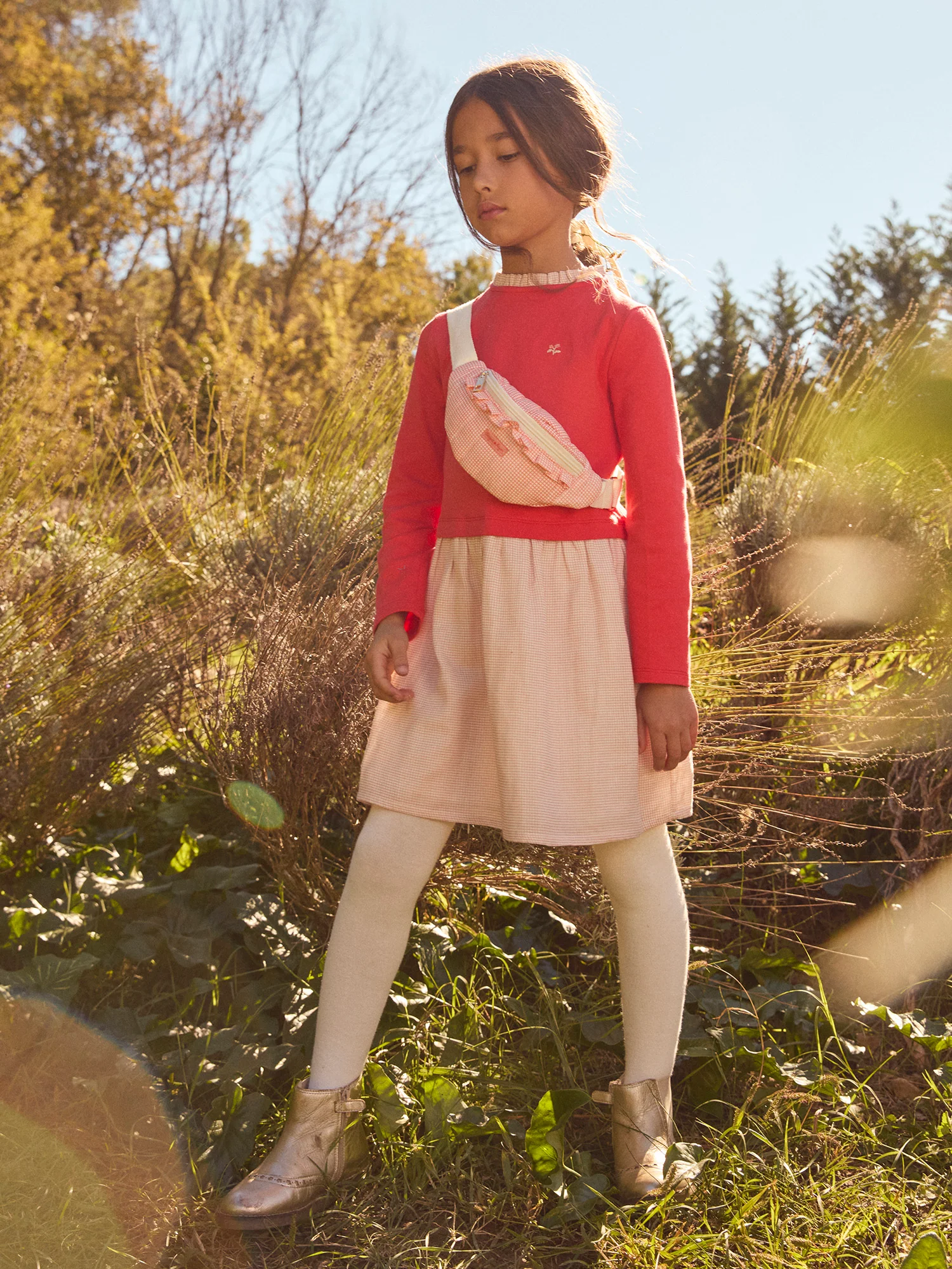 Marsupio a Quadretti Rosa per Ragazze - Image 3