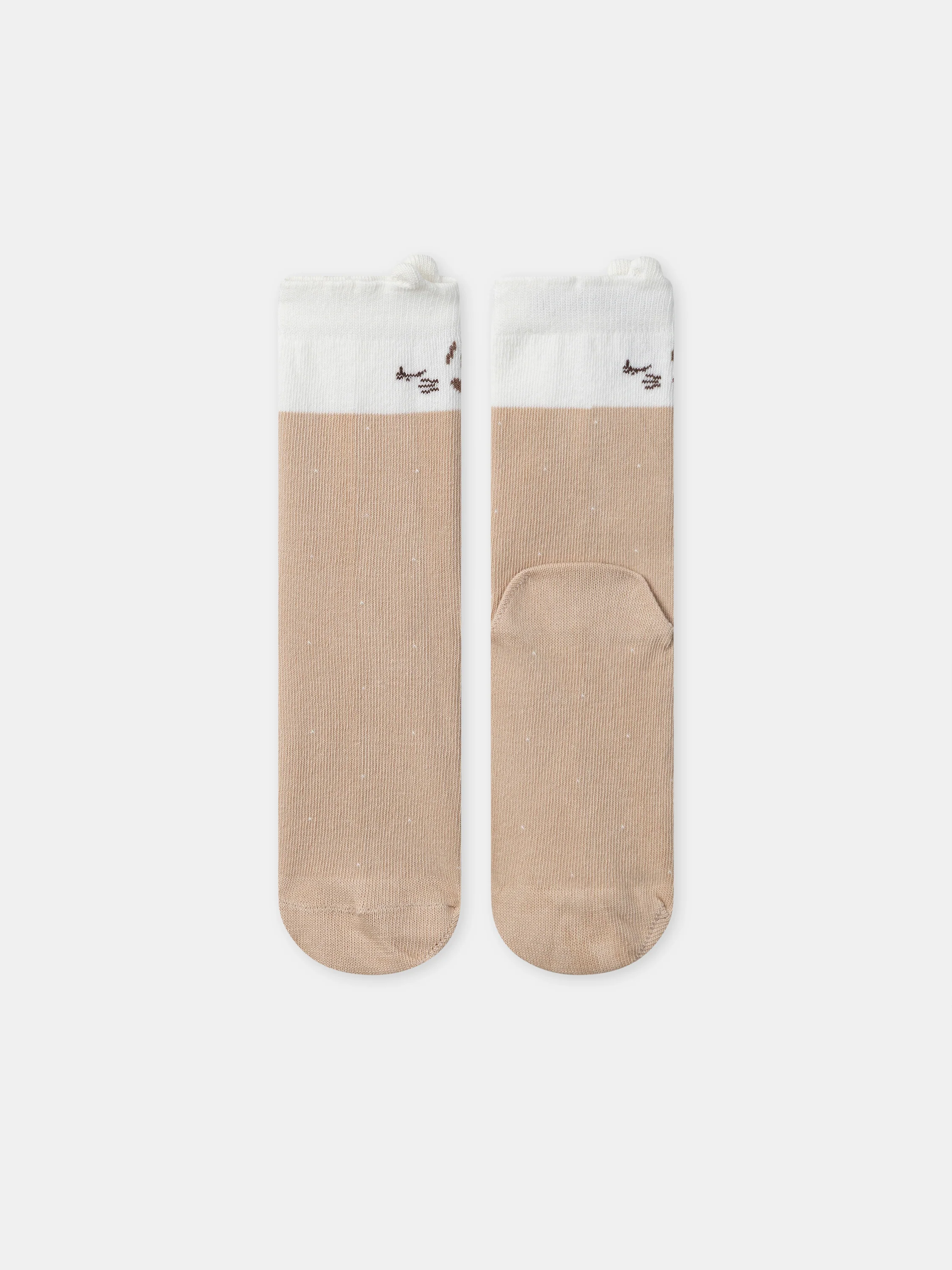 Calze marroni ed ecru con gatto per ragazze - Image 3