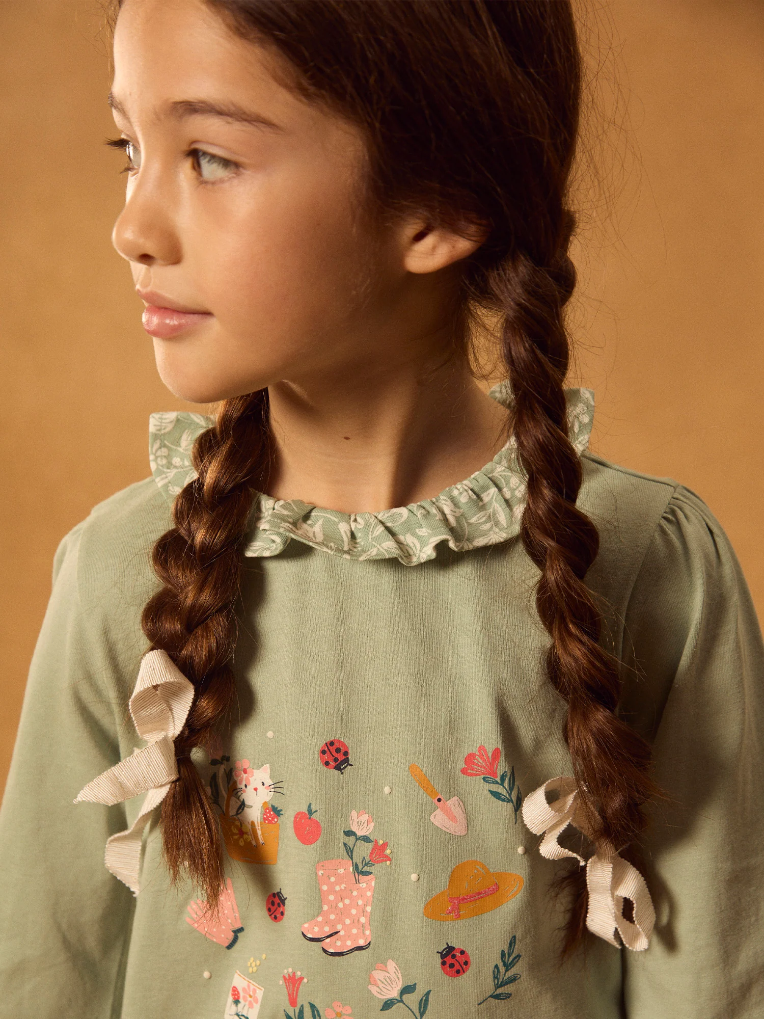 Camisola da notte verde stampata giardino per ragazze - Image 3