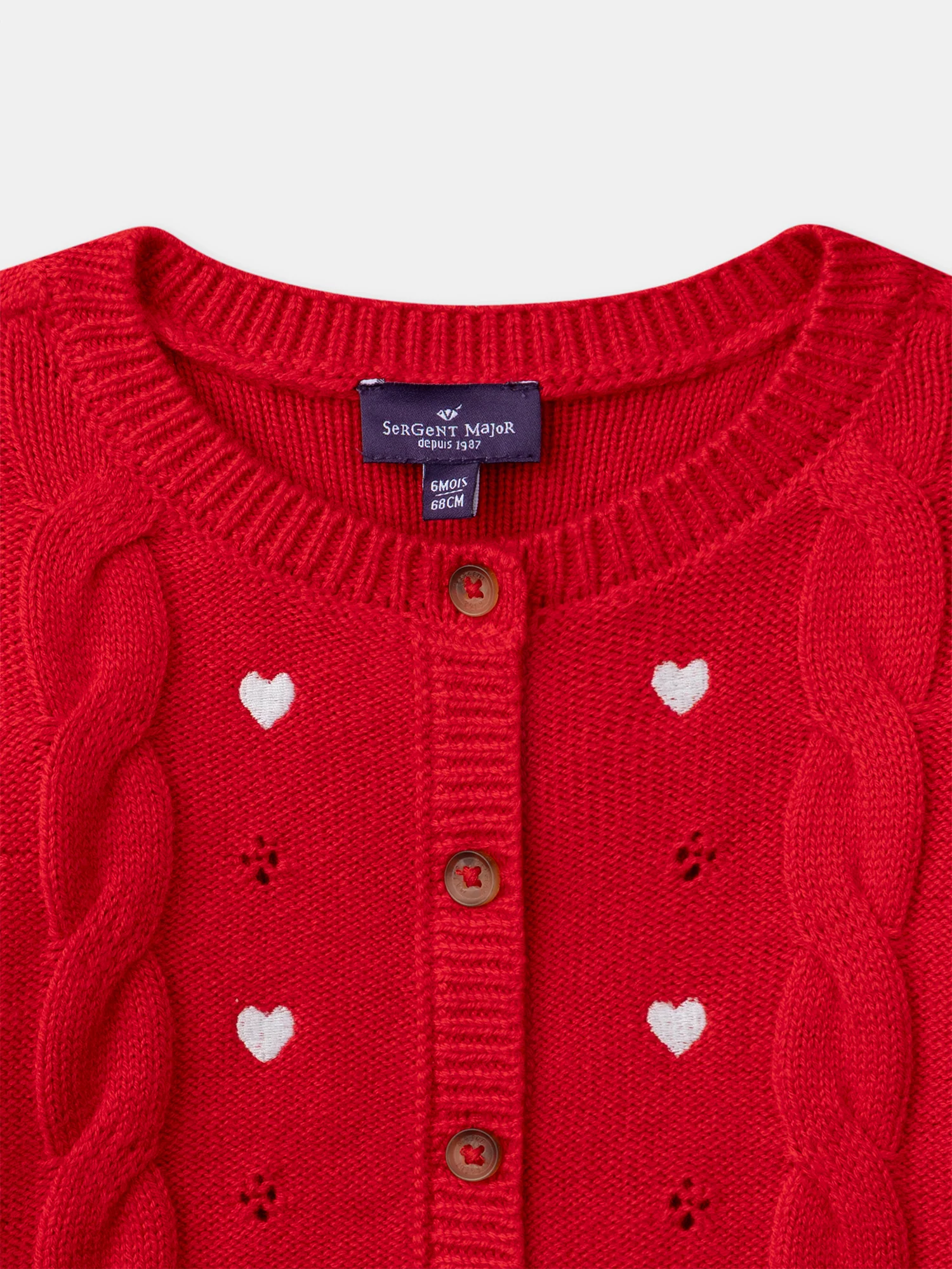 Cardigan rosso con ricami a cuore per bambine - Image 5