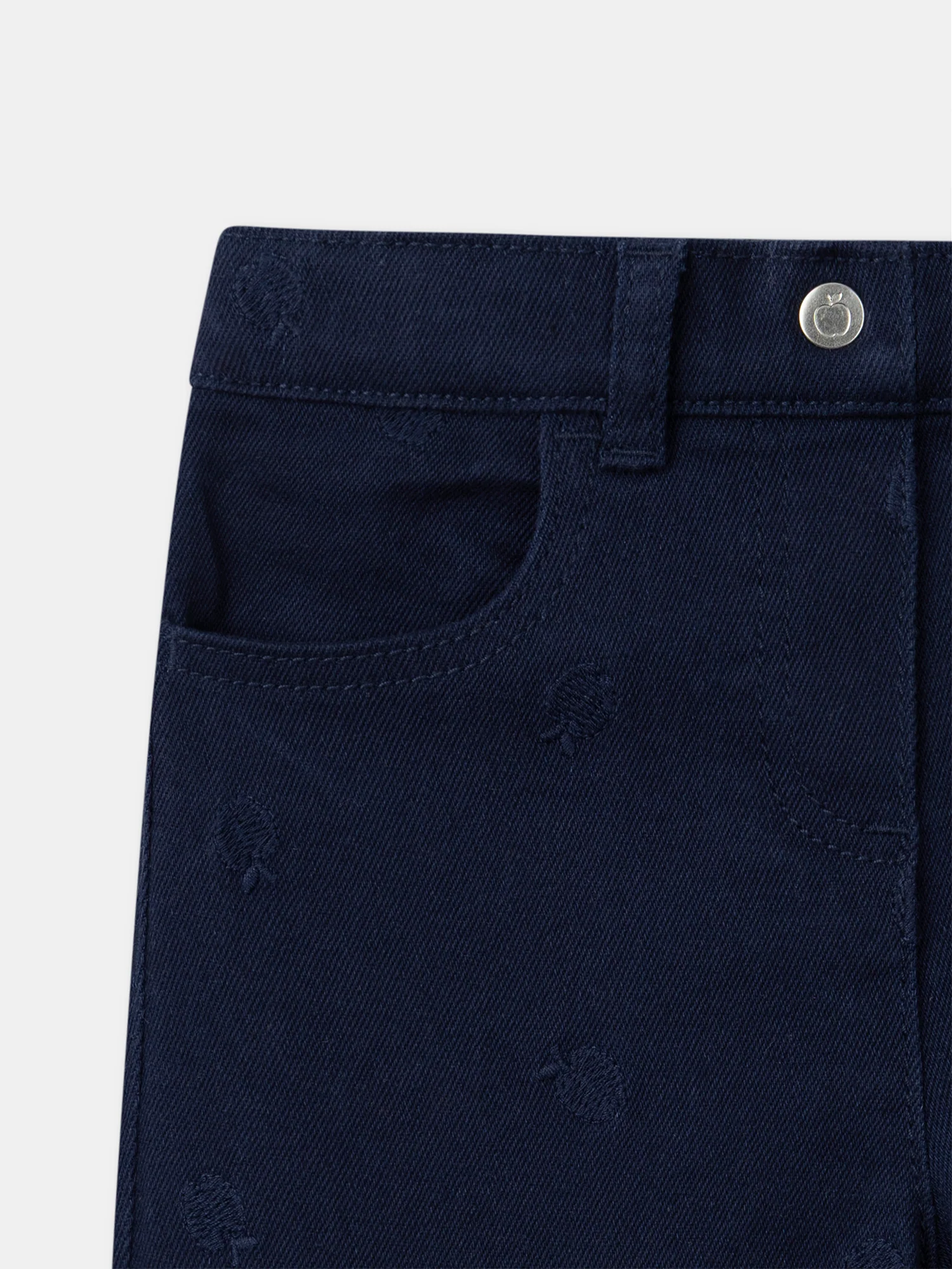 Pantaloni cargo blu marine con ricami di mele per ragazze - Image 3