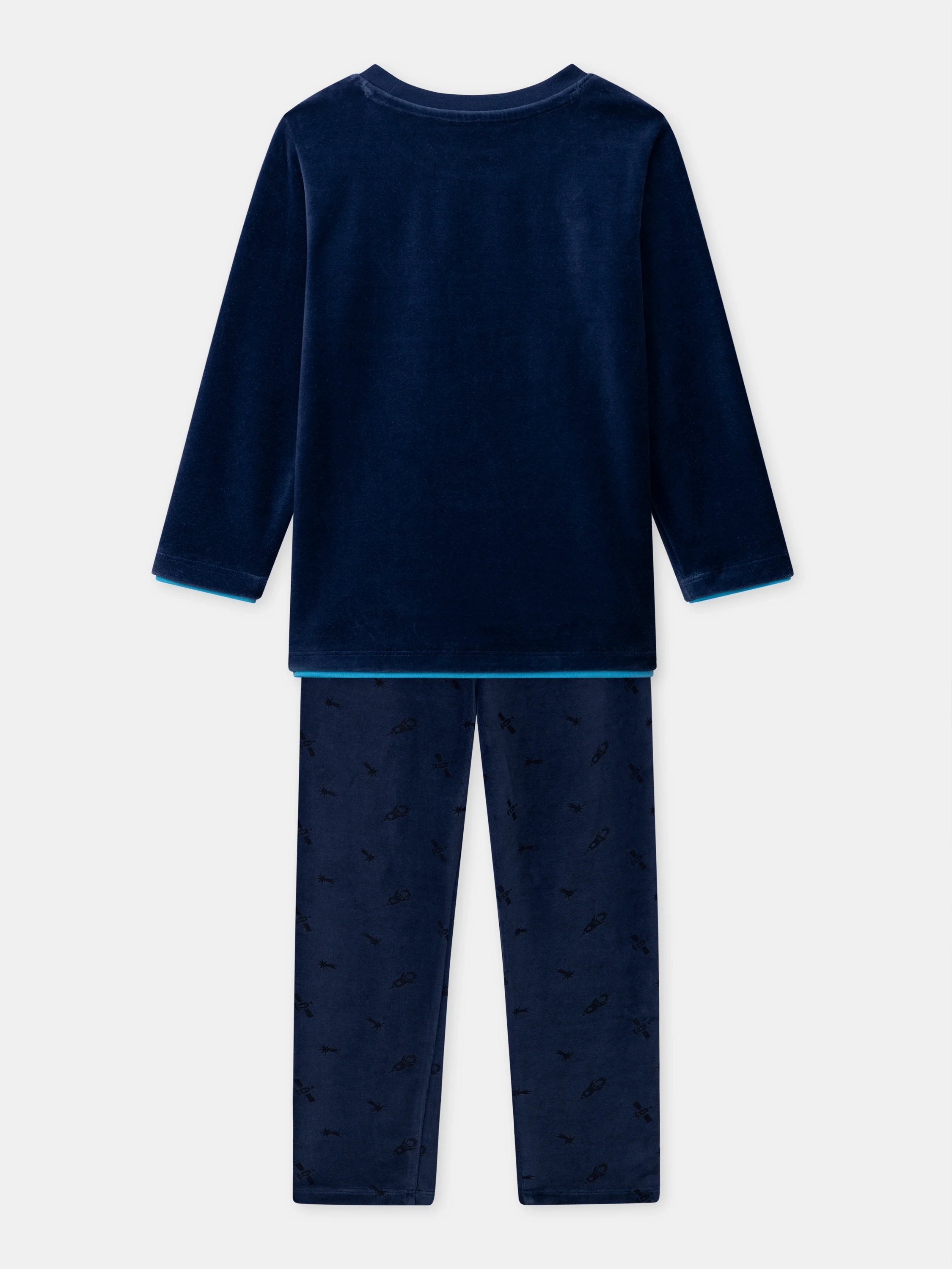 Pigiama blu scuro in velours con stampa di orso per ragazzi - Image 10