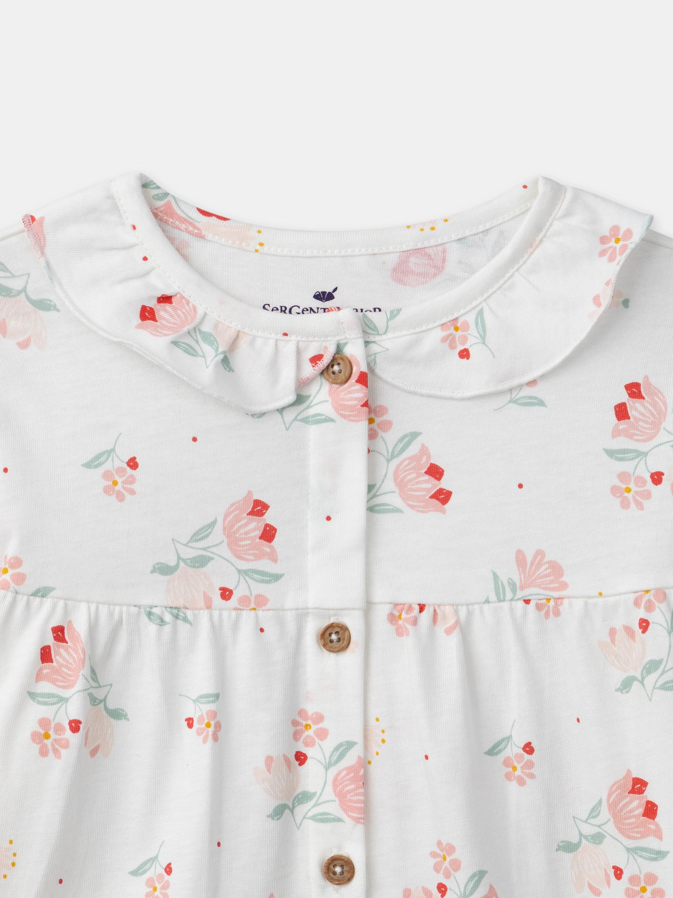 Pigiama ecru con stampa floreale per ragazze - Image 5