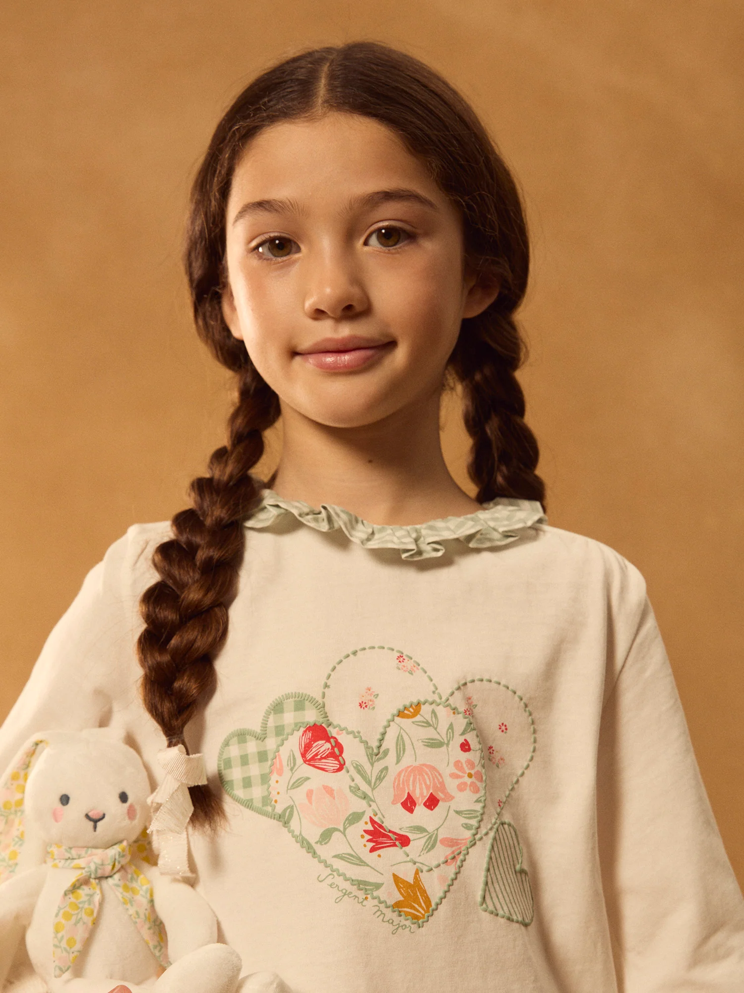 Pigiama a quadri verdi con stampa di cuori per bambina - Image 3