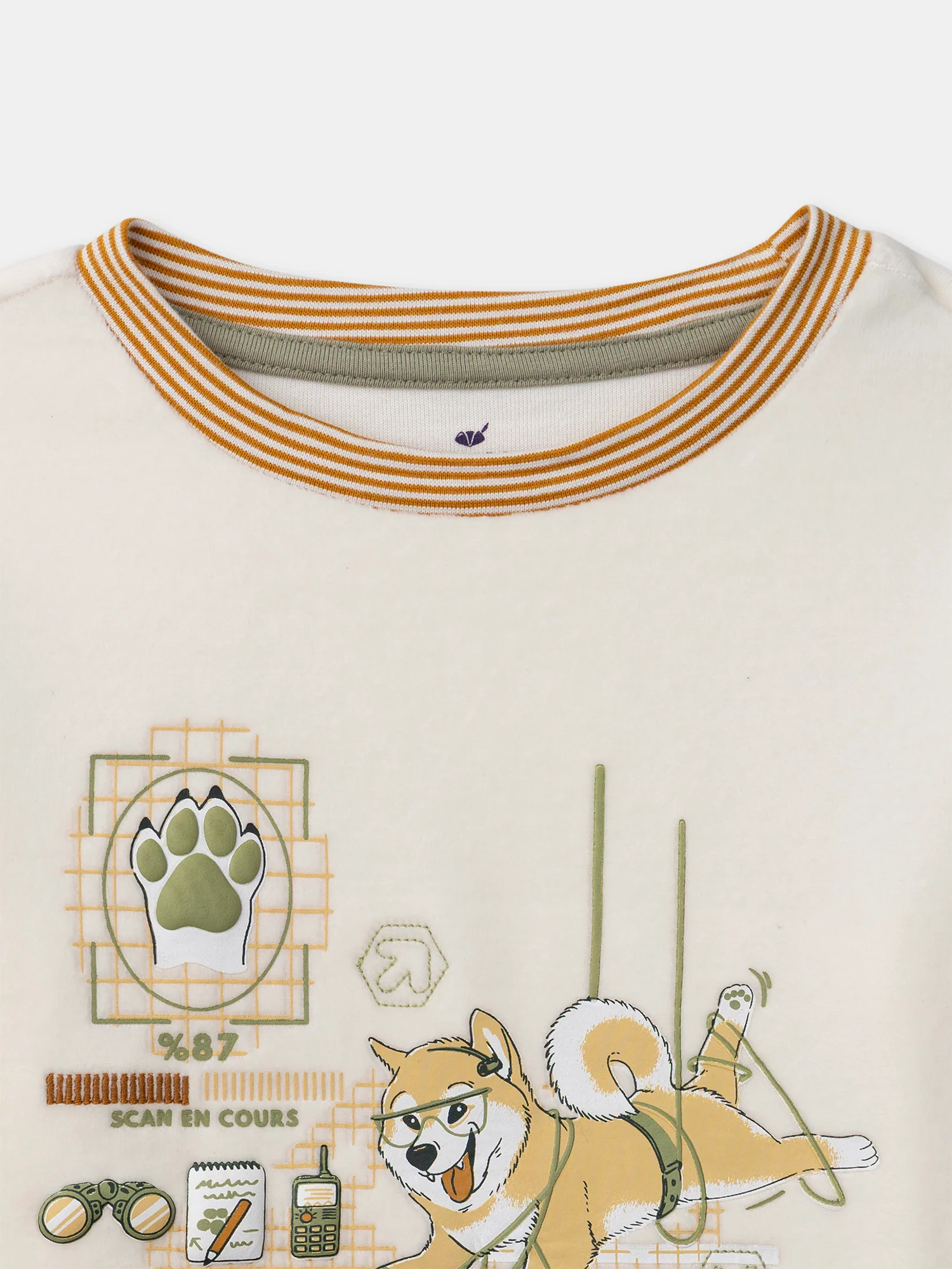 Pigiama ecrù e verde kaki in velluto con stampa di cane per ragazzi - Image 11