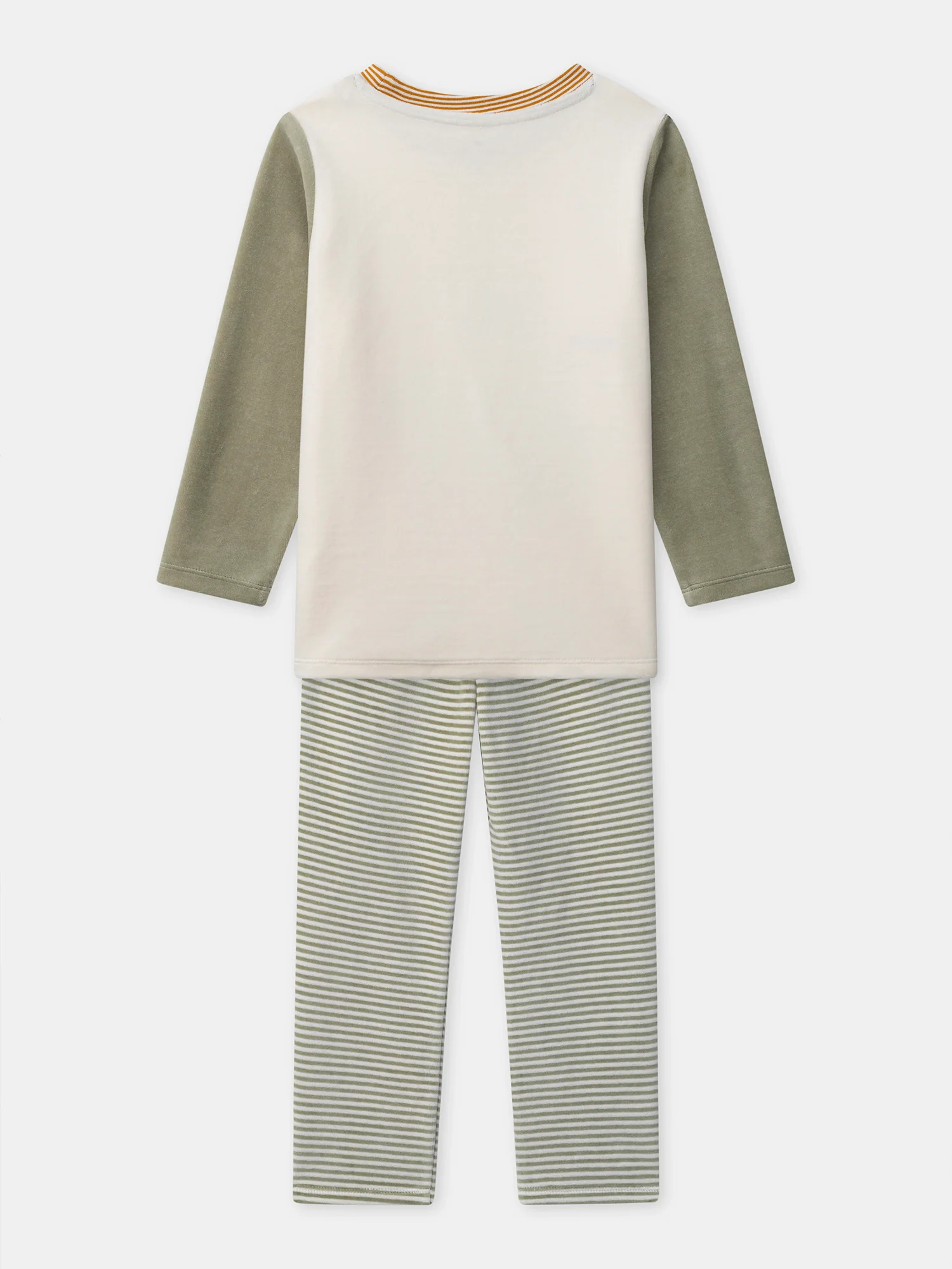 Pigiama ecrù e verde kaki in velluto con stampa di cane per ragazzi - Image 8
