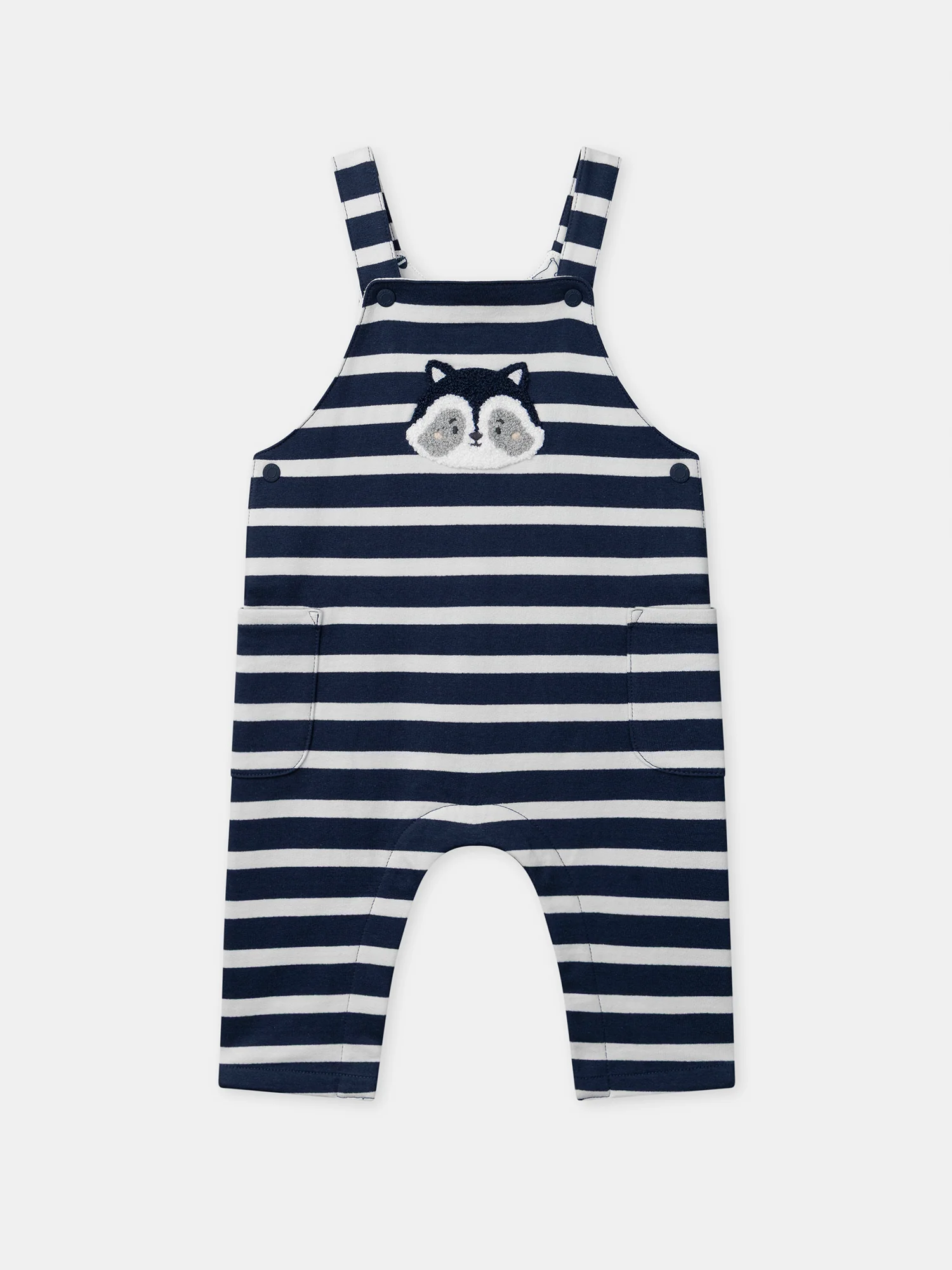 Salopette a righe blu navy con patch di procione per bambino - Image 6
