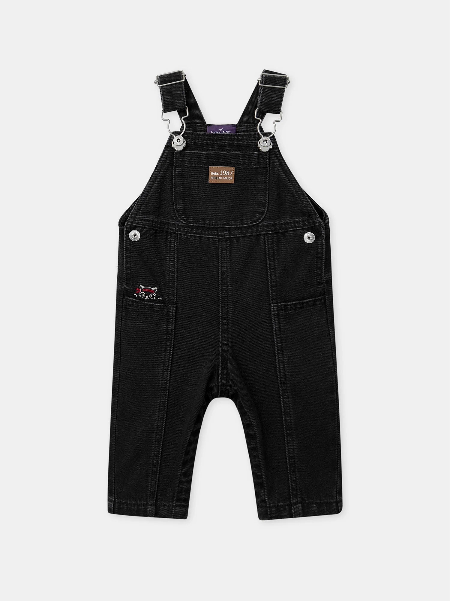 Salopette in denim nero con ricamo di panda Bambino - Image 7