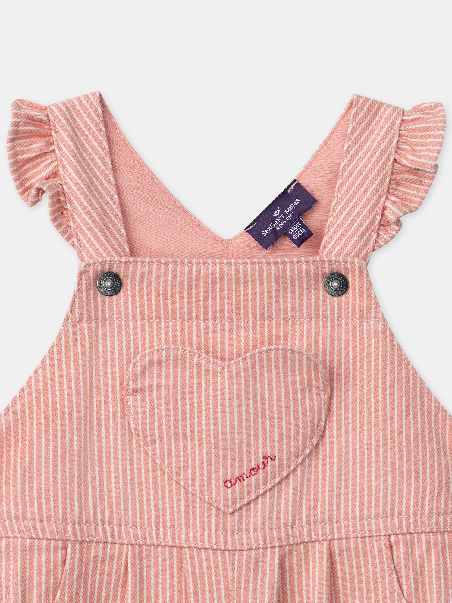 Salopette rayée corail et écru à patch cœur Bébé Fille - Image 6