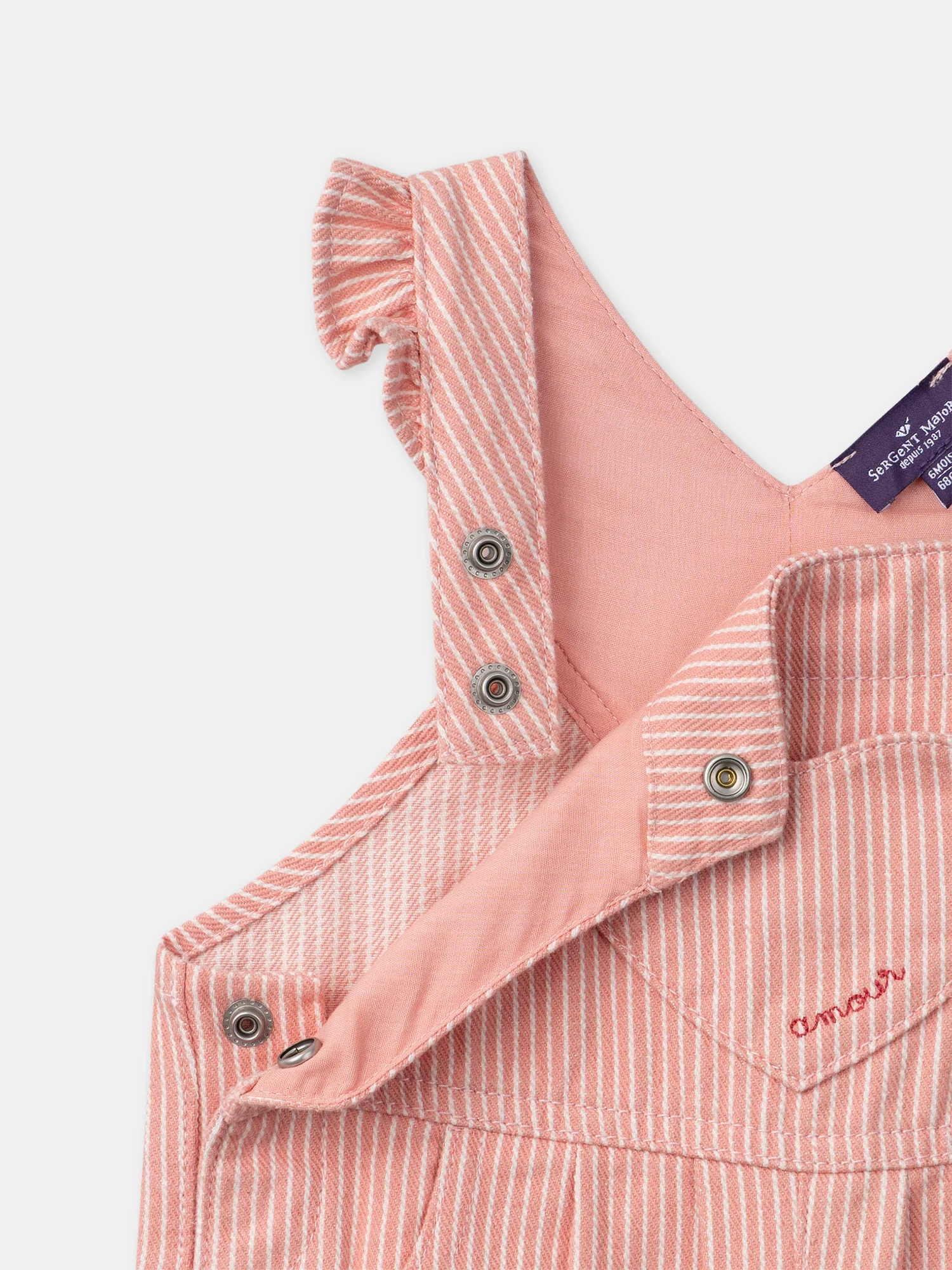 Salopette rayée corail et écru à patch cœur Bébé Fille - Image 7