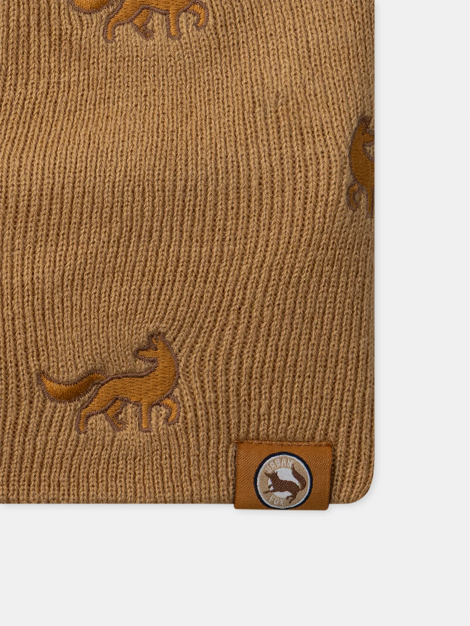 Sciarpa marrone in maglia con ricamo di lupo per ragazzo - Image 4