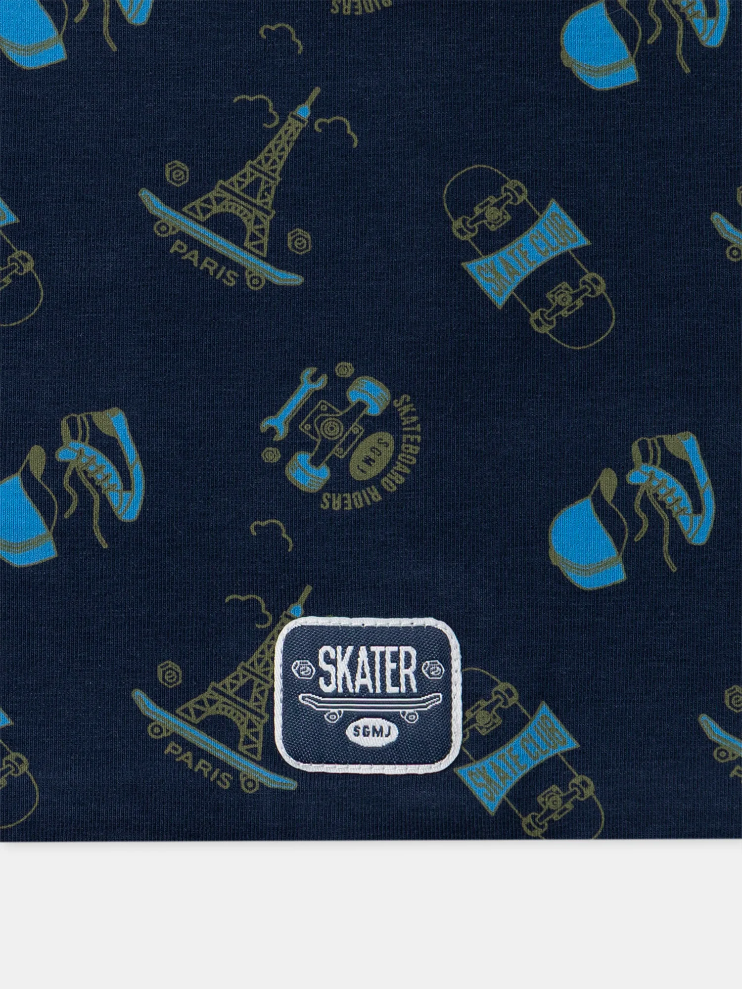 Snood blu scuro con stampa di skate e torre Eiffel per bambino - Image 4