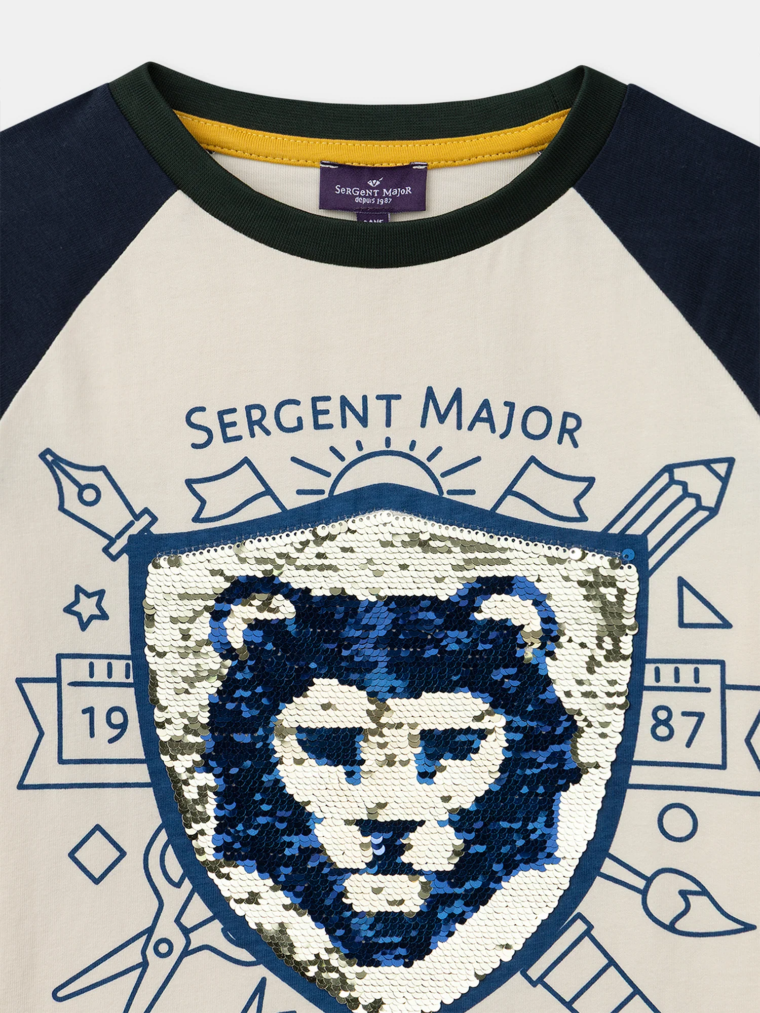 T-shirt ecru con paillettes e maniche lunghe per bambino - Image 6