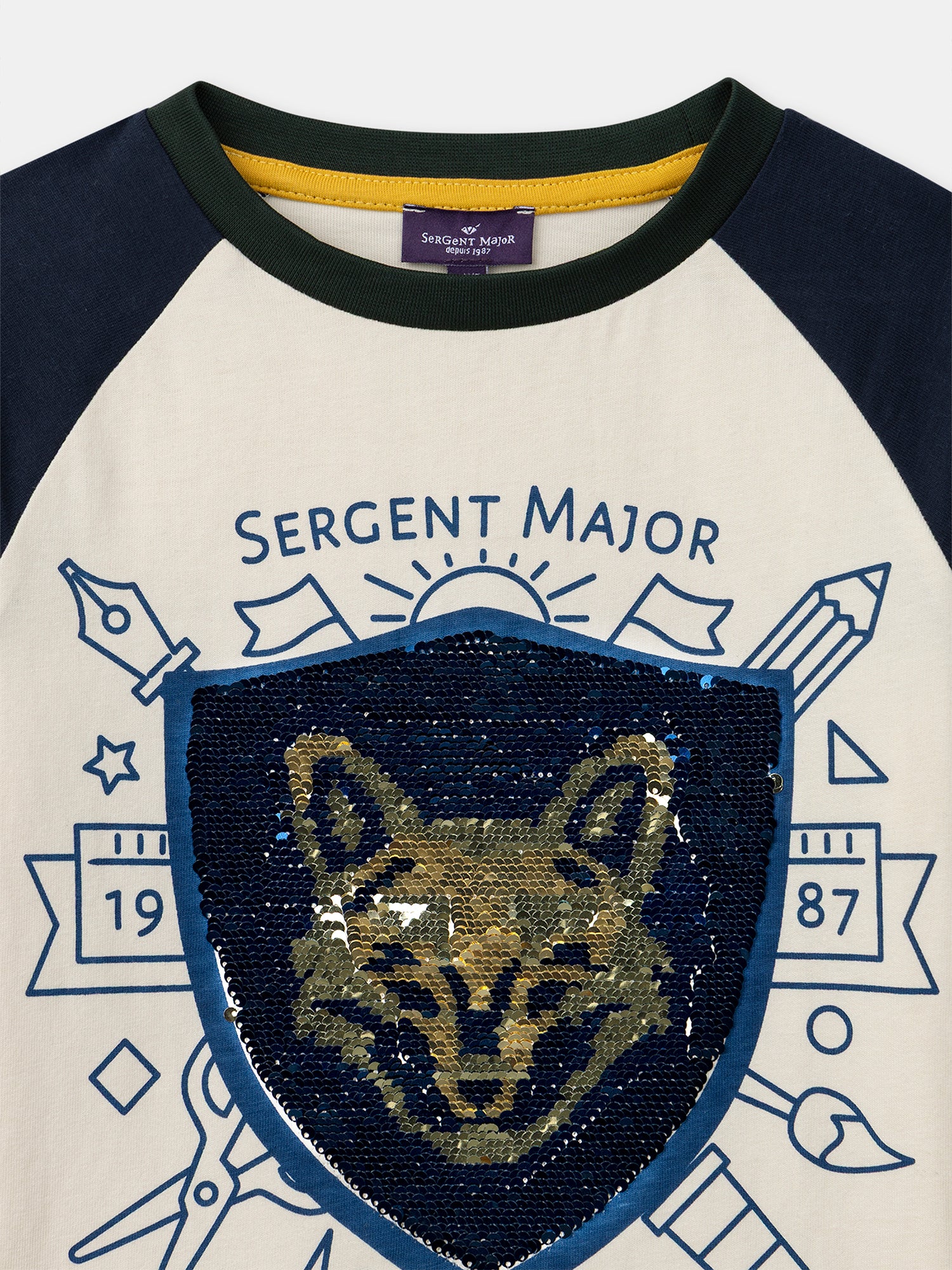 T-shirt ecru con paillettes e maniche lunghe per bambino - Image 7